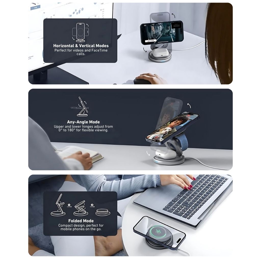 Paristeck MagFold Twist Qi2 – Station de Charge 3-en-1 Pliable et Magnétique