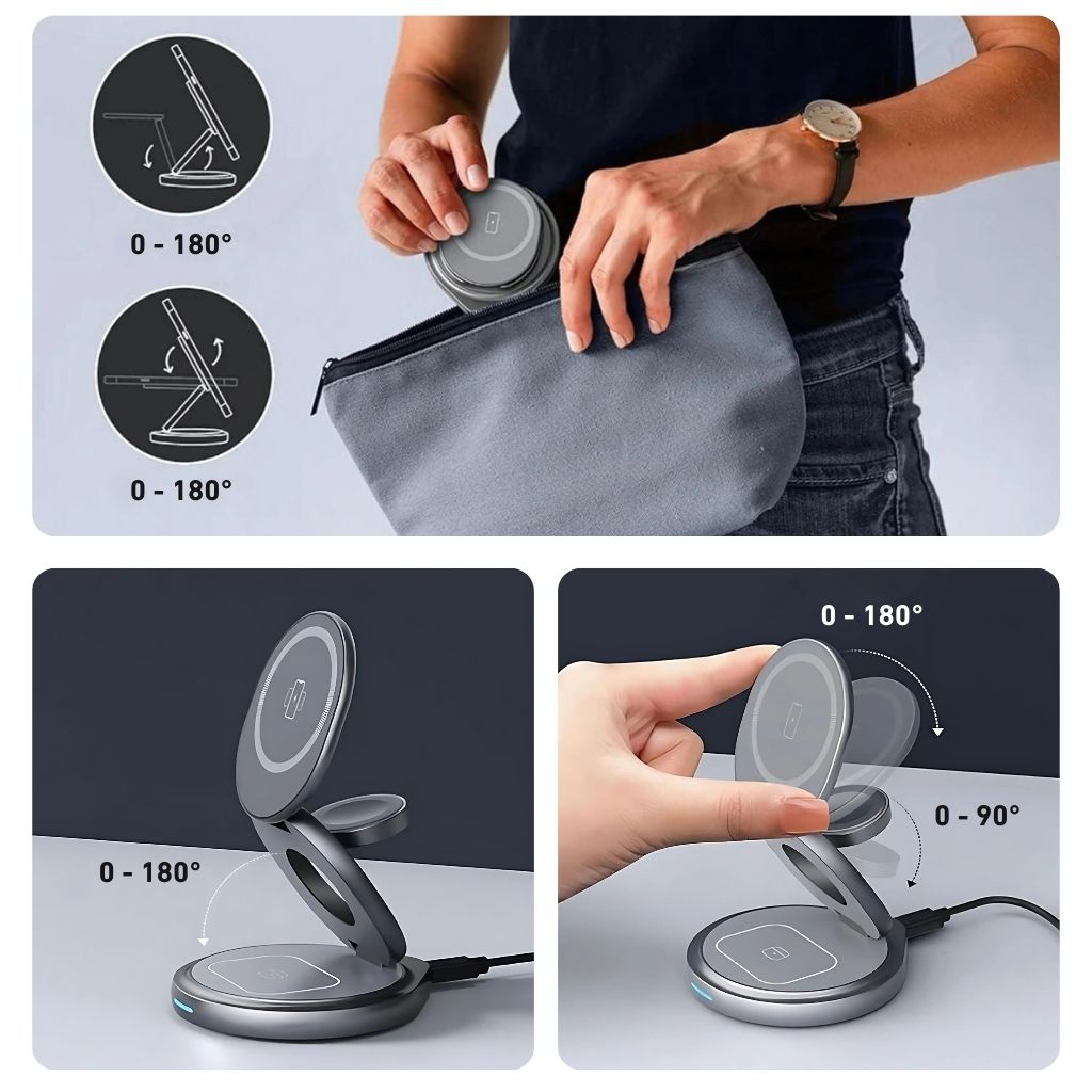 Paristeck MagFold Twist Qi2 – Station de Charge 3-en-1 Pliable et Magnétique