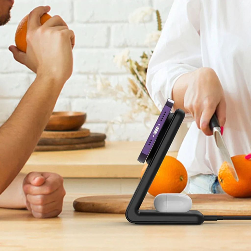 Chargeur sans fil magnétique 2-en-1 – Recharge rapide pour iPhone et AirPods
