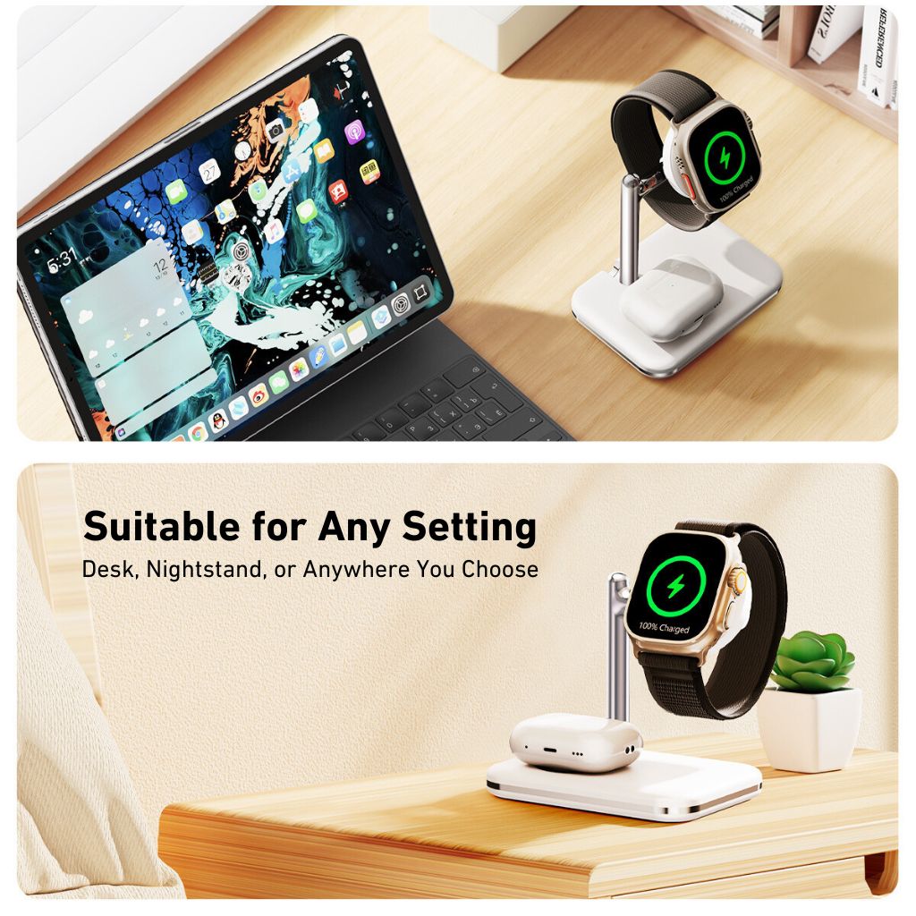 Chargeur Duo Apple – Support compact 2-en-1 pour iPhone, Apple Watch et AirPods