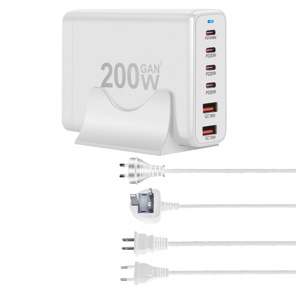 Chargeur GaN 200W à 6 ports USB-C – Recharge ultra-rapide pour tous vos appareils