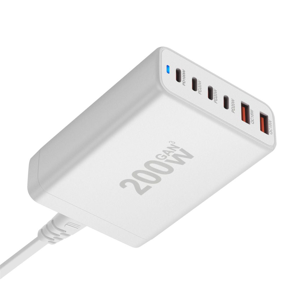 Chargeur GaN 200W à 6 ports USB-C – Recharge ultra-rapide pour tous vos appareils