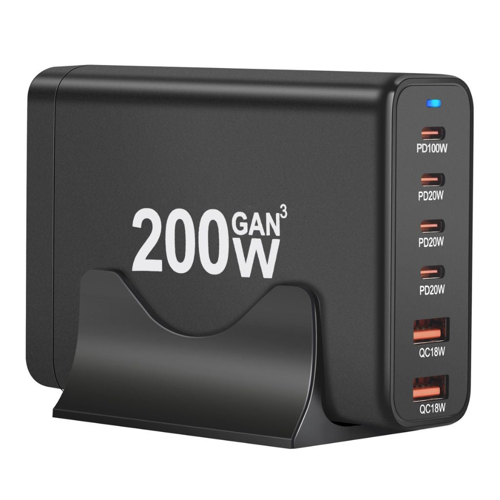 Chargeur GaN 200W à 6 ports USB-C – Recharge ultra-rapide pour tous vos appareils