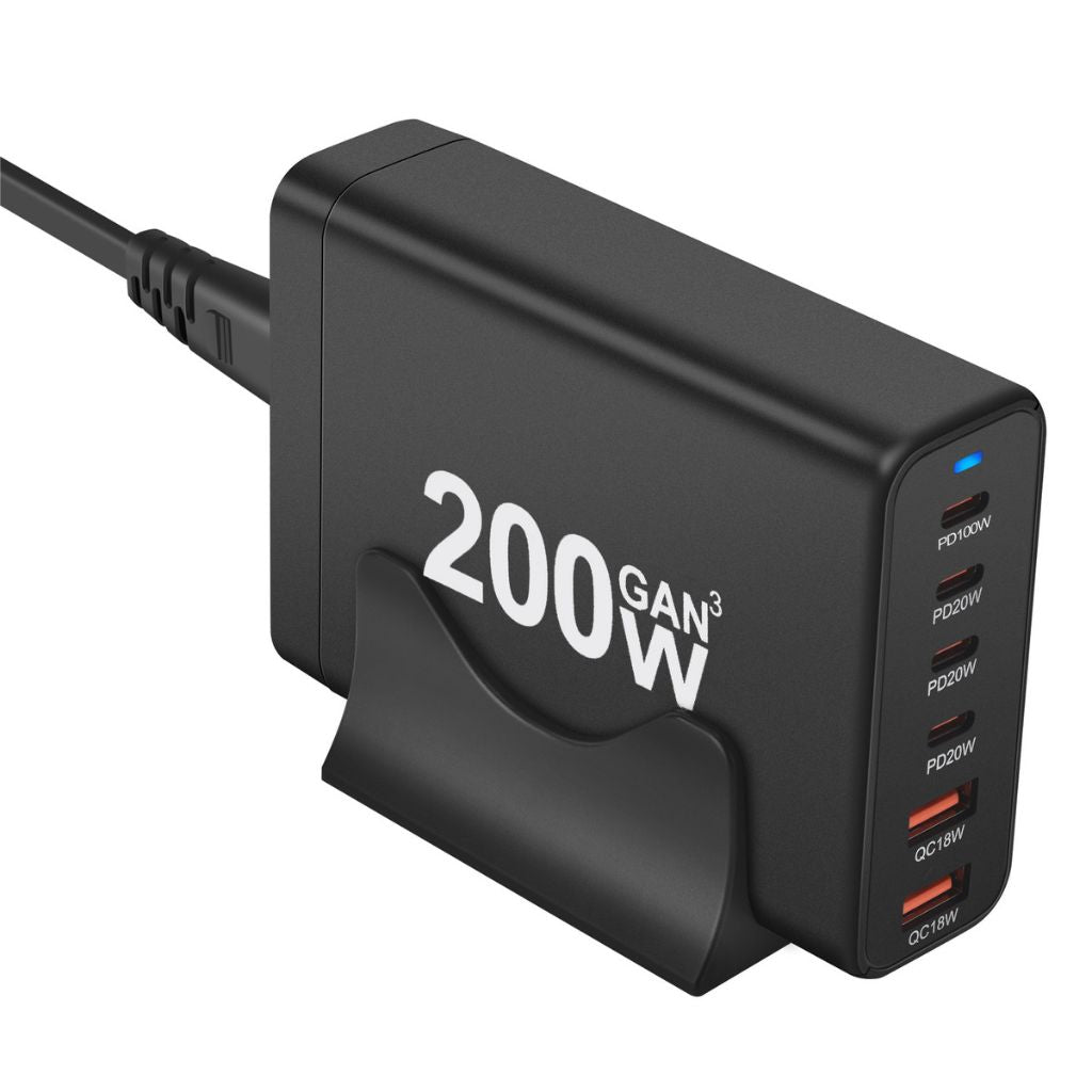 Chargeur GaN 200W à 6 ports USB-C – Recharge ultra-rapide pour tous vos appareils