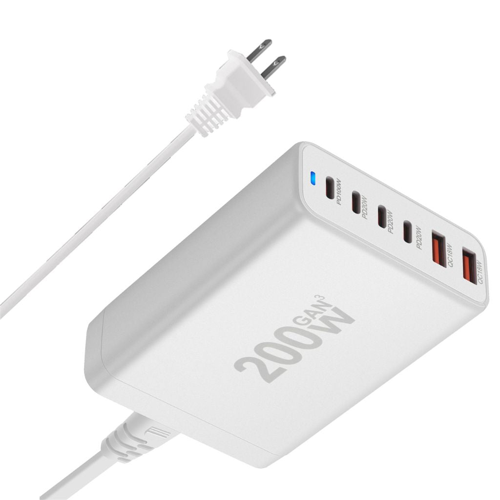 Chargeur GaN 200W à 6 ports USB-C – Recharge ultra-rapide pour tous vos appareils
