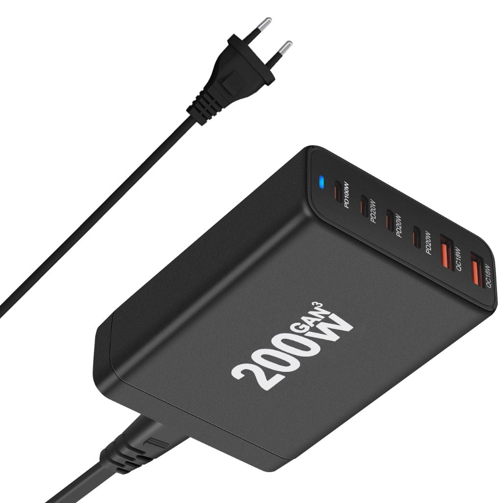 Chargeur GaN 200W à 6 ports USB-C – Recharge ultra-rapide pour tous vos appareils