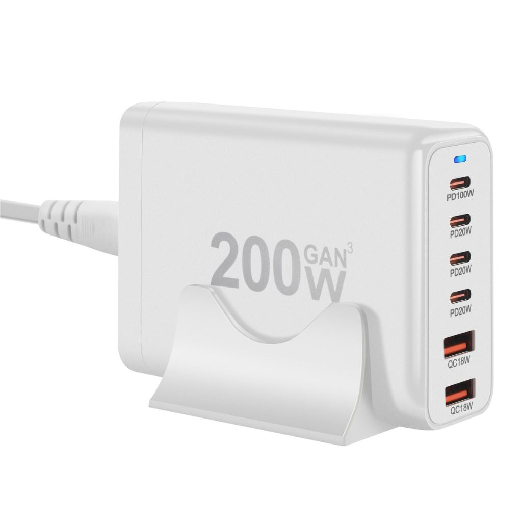 Chargeur GaN 200W à 6 ports USB-C – Recharge ultra-rapide pour tous vos appareils