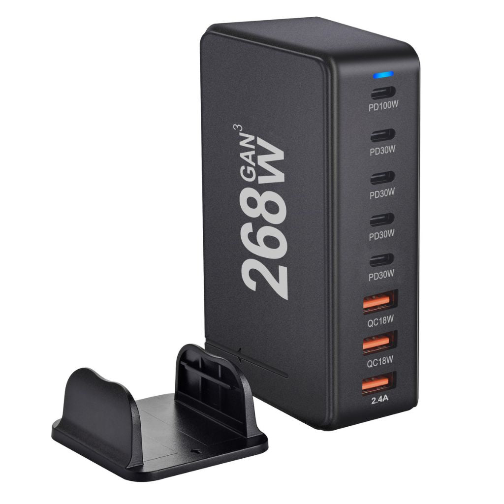 Chargeur GaN 268W à 8 ports – Puissance maximale pour smartphones, tablettes et ordinateurs