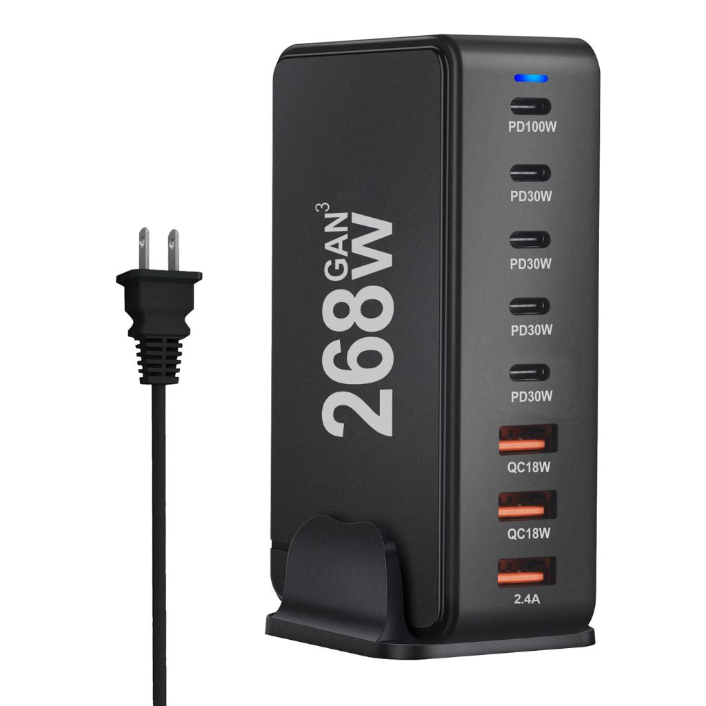 Chargeur GaN 268W à 8 ports – Puissance maximale pour smartphones, tablettes et ordinateurs