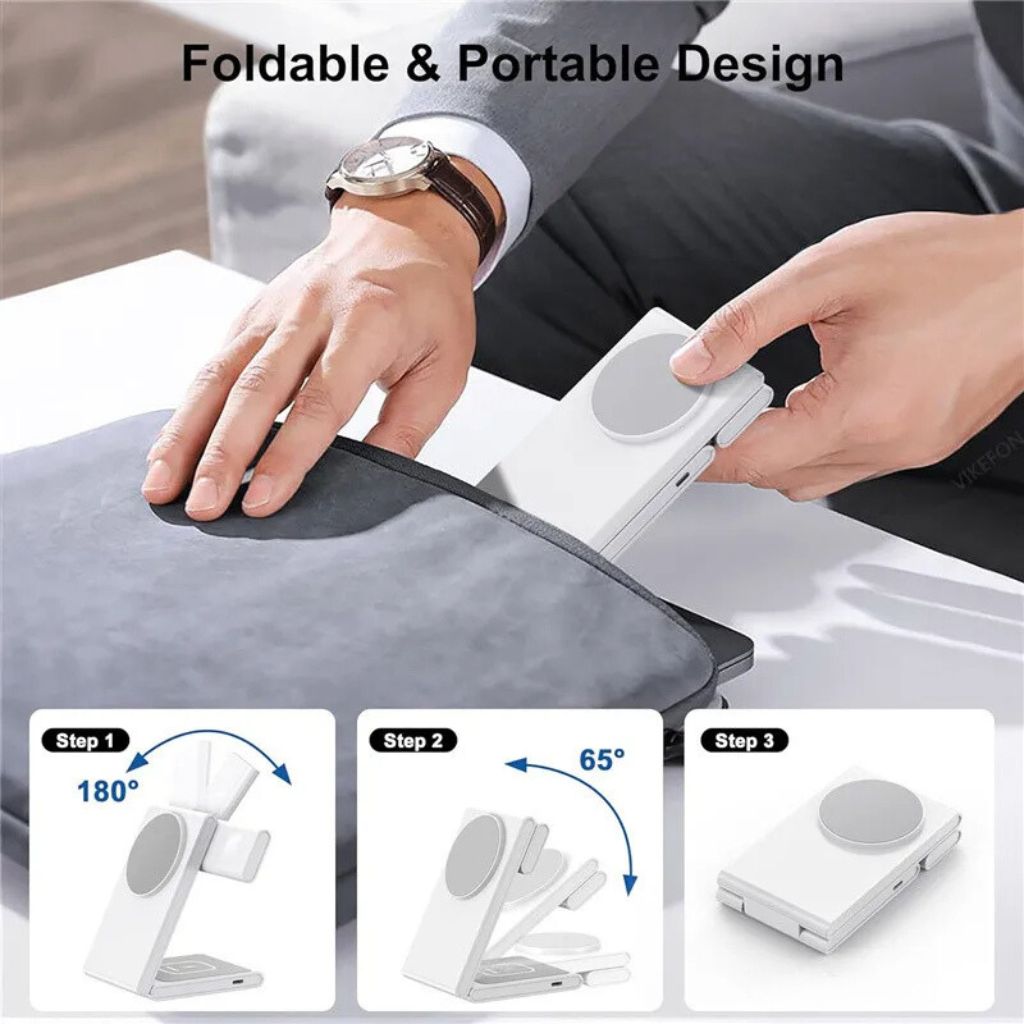 Chargeur rapide 3-en-1 pliable – Chargez iPhone, Watch et AirPods simultanément
