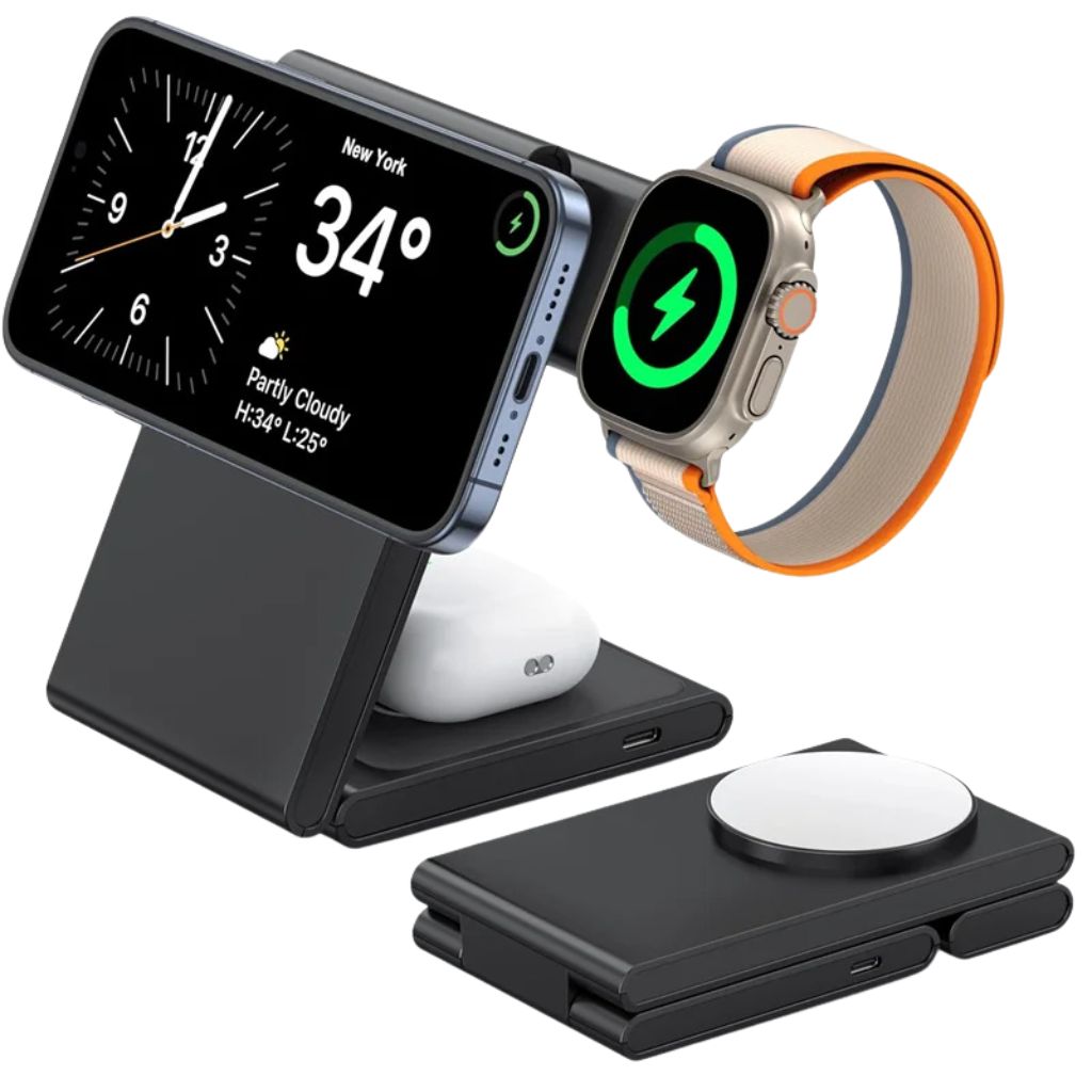 Chargeur rapide 3-en-1 pliable – Chargez iPhone, Watch et AirPods simultanément