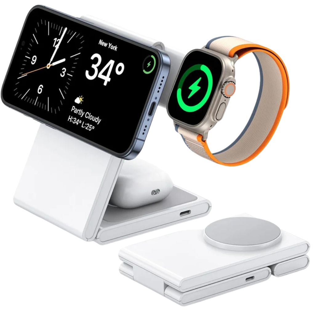 Chargeur rapide 3-en-1 pliable – Chargez iPhone, Watch et AirPods simultanément
