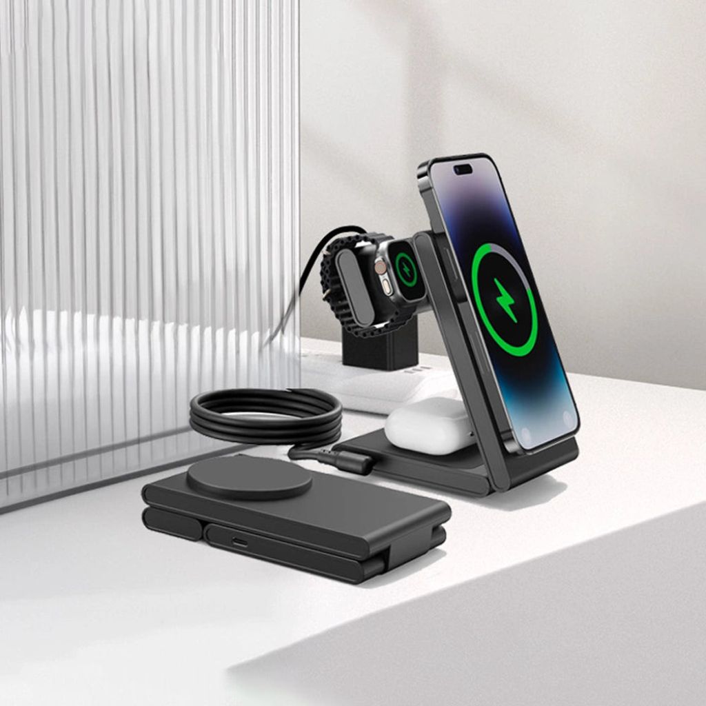 Chargeur rapide 3-en-1 pliable – Chargez iPhone, Watch et AirPods simultanément