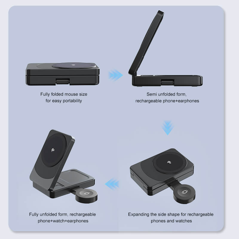 Station de charge Qi2 pliable 3-en-1 – Design compact, performance optimale