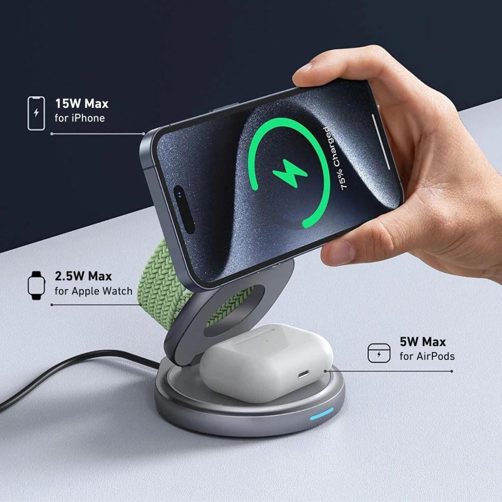 Paristeck MagFold Twist Qi2 – Station de Charge 3-en-1 Pliable et Magnétique