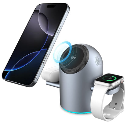 Chargeur 3-en-1 Qi2 MagSafe avec support rotatif automatique – Rechargement optimal et design élégant