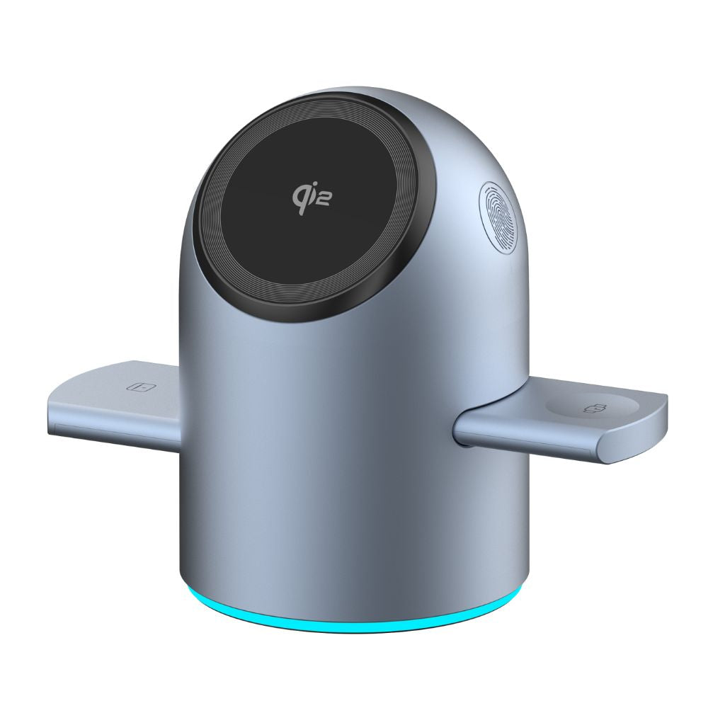 Chargeur 3-en-1 Qi2 MagSafe avec support rotatif automatique – Rechargement optimal et design élégant