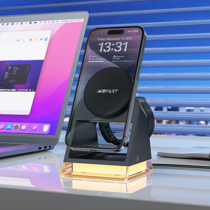 Chargeur Sans Fil 3-en-1 Acefast E17 (MagSafe 15W + Support + Lumière d’Ambiance)