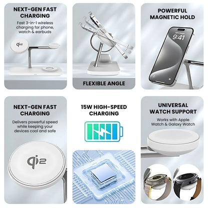 Station de charge 3-en-1 Qi2 – Recharge rapide et sécurisée pour vos appareils
